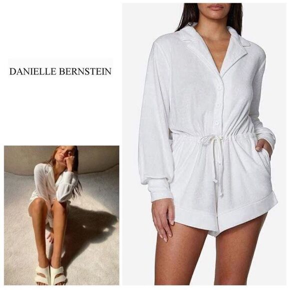 Danielle Bernstein Knit Romper Terrycloth Long Sleeve Cinched Shorts XXL NWT - Picture 1 of 13